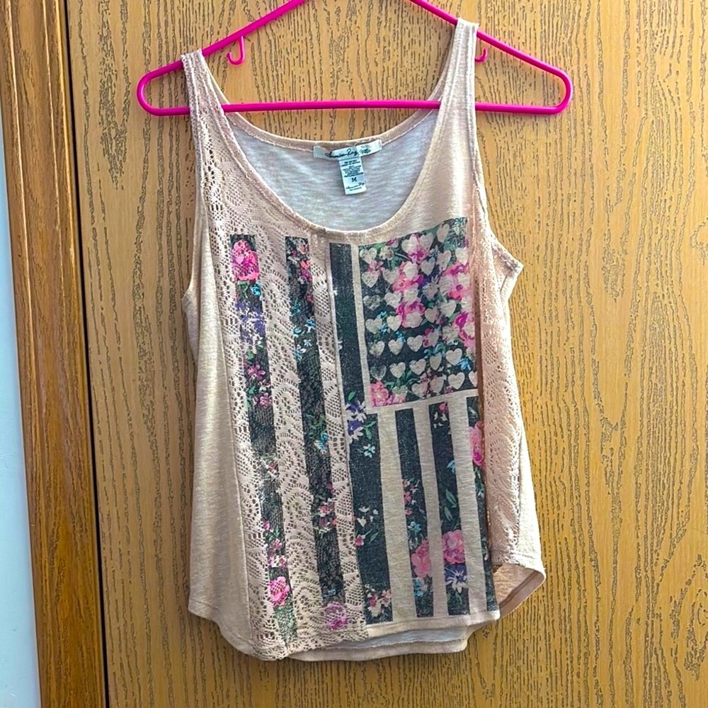 American Rag Cream Graphic Sleeveless Tank Top